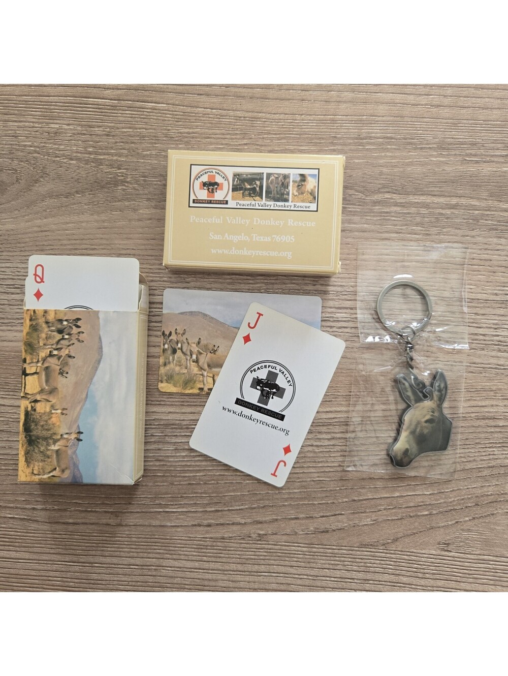 Peaceful Valley Donkey Rescue Playing Cards 2 Decks + Longhopes Keychain Lot